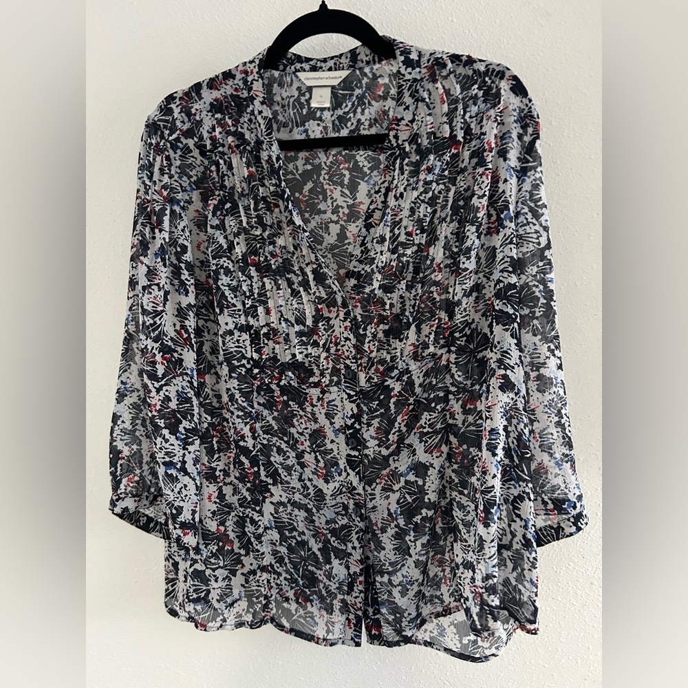 Christopher & Banks Sheer V-Neck Blouse Size XL